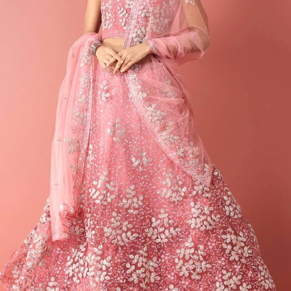 PINK NET SEQUINSE WORK STITCHED LEHENGA & BLOUSE, DUPATTA - Picture 3 of 6